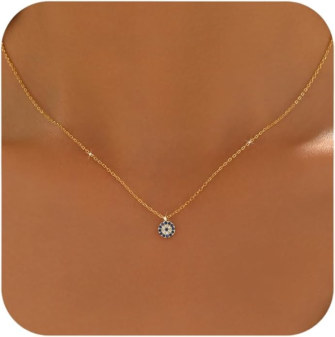 SUYACS Dainty Gold Plated Evil Eye Necklaces for Women 925 Sterling Silver Blue CZ Diamond Pendant Necklace Eye Charm Chain Lucky Egyptian Greek Protection Jewelry Christmas Gifts for Mom