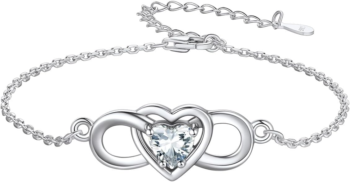 Custom4U Personalized Infinity Love Symbol Link Bracelets for Women 925 Sterling Silver Birthstone Bracelet Adjustable Engraved Chain Christmas Mother's Day Birthday Jewelry Gifts for Mom Her