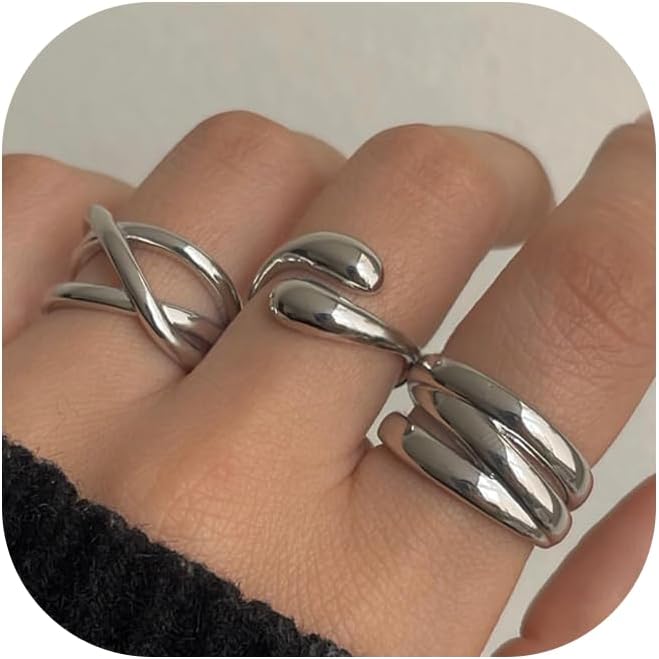 YEEZII Chunky Gold Rings for Women Non Tarnish, 18K Gold Plated Stackable Thumb Ring, Statement Women Rings Set