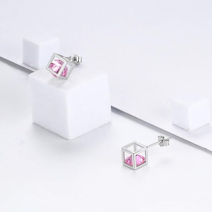 Aurora Tears Birthstone Necklace/Earring 925 Sterling Silver Women Cross/3D Cube/Cresent Moon Birth Stone Jewelry Mens Birthday Gift Anniversary Present