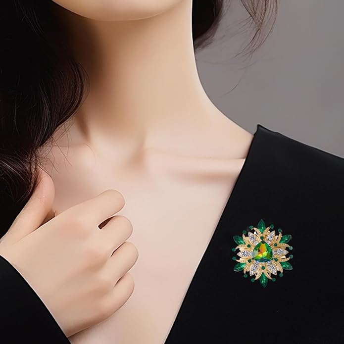 Large Crystal Flower Brooch Pin for Women Red purple pink green Rhinestone Flower Lapel Pin Wedding Party Birthday Dance Banquet Dress Suit Ceremony Clothes Hat Bag Accessories Jewelry