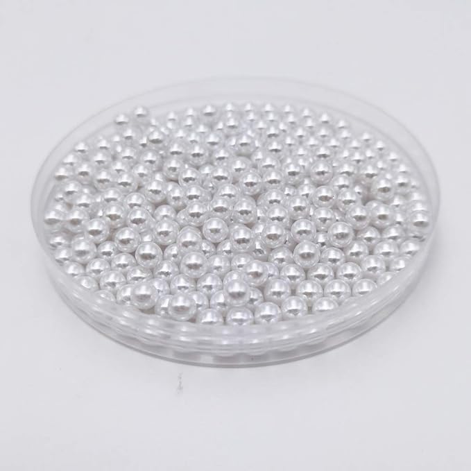 INSPIRELLE 2600pcs White Undrilled ABS Art Faux Pearls for Vase Fillers, 6mm No Hole Makeup Beads to Hold Brush Eyeline, Imitation Round Pearl Beads for Table Scatter Home Wedding Decoration