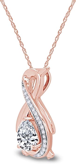 Infinity Penguin Pendant Necklace for Women, 14K Gold Over Sterling Silver with Pear & Round Cut Simulated Birthstone & White Diamond Accents, Dainty Animal Jewelry Gift with 18" Chain