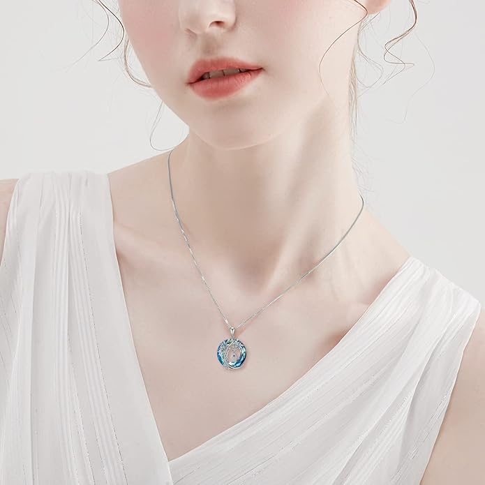 TOUPOP Evil Eye Necklace 925 Sterling Silver Tree of Life Circle Crystal Pendant Necklace Protection Jewelry Amulet Christmas Gifts for Women Her