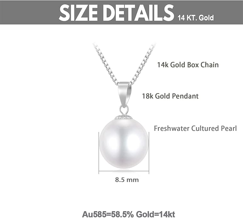 18k Gold Pearl Pendant with 14k Gold Box Chain Necklaces for Women, Jewelry Gifts for Mother/Wife, Christmas Present for Her, 18 Inch (9 mm Freshwater Cultured Pearl)