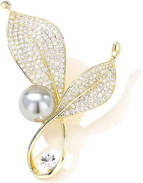 Dainty Gold Crystal Flower Brooch Pin Shiny Zircon Pearls Floral Femininity Brooch Trendy Prom Costume Jewelry Accessories Gift for Women