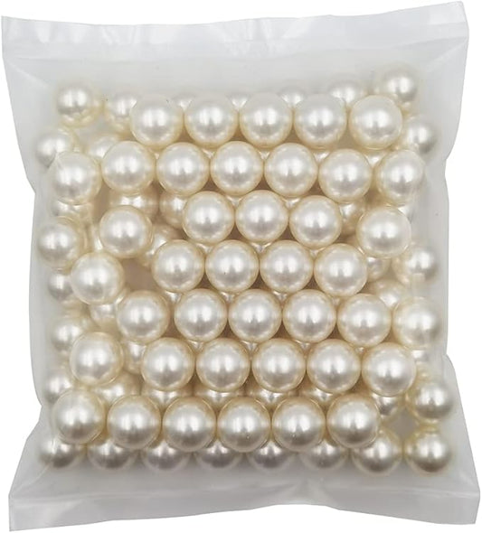 INSPIRELLE 100pcs 18mm Ivory Lustrous ABS Undrilled Art Faux Pearls for Vase Fillers, Big Size No Hole Makeup Beads Imitation Round Pearl Beads for Table Scatter Home Wedding Decoration