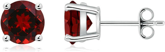 ANGARA Natural Garnet Solitaire Studs for Women | Basket-Set Round Garnet Studs in 14K Solid Gold/Sterling Silver/Platinum | January Birthday, Anniversary, Gemstone Jewellery Gift