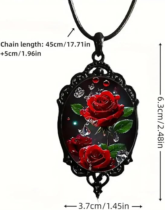 Gothic Rose Glass Necklace for Women Vintage Satan Demon Pendant Halloween Roses Necklaces Dark Punk Style Necklace Victoria Emboss Necklaces Mystic Witch Jewelry Gift Accessories