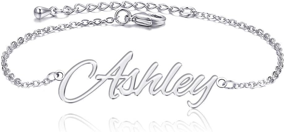 Personalized Name Ankle Bracelet for Women Custom Layered Name Anklet with Initials 18K Gold Plated Graduation Gift Customized Anklets for Women 8.7”-10.7”