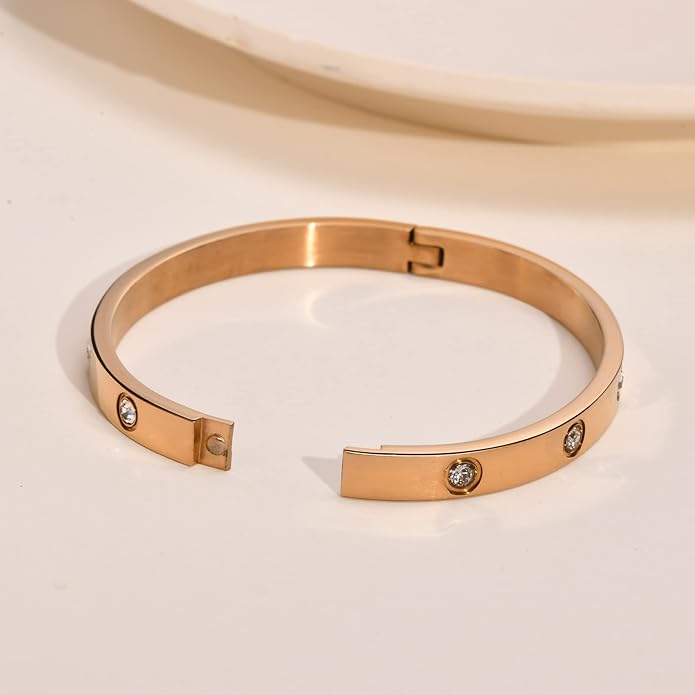 MPRAINBOW Gold Bracelets for Women, 2Pcs 18K Gold Plated Cubic Zirconia Bangle Crystal Friendship Bracelet Jewelry,Wedding Party Christmas Birthday Gifts for Her Girlfriend Sister Daughter