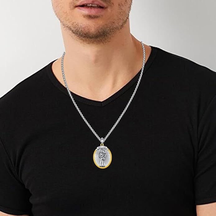 Taioiat Saint Necklace 925 Sterling Silver St Necklace Amulet Pendant Jewelry Religious Gift for Men Women