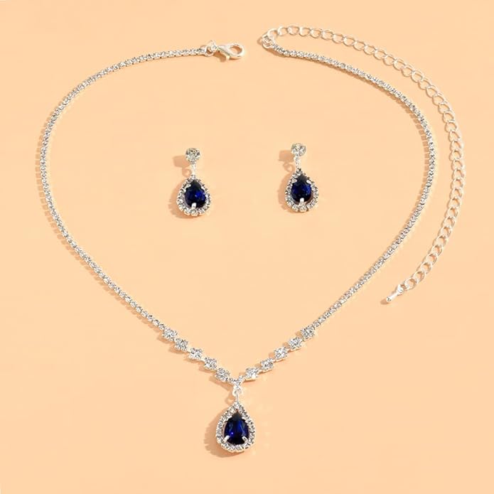 JczR.Y Rhinestone Tennis Necklace Earring Set Zircon Crystal Teardrop Pendant Necklaces Rhinestone Bridal Necklace Earrings for Women Wedding Gowns Prom Statement Jewelry Set