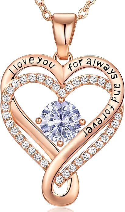 Birthstone Infinity Heart Necklace for Women Wife Girlfriend Mom Daughter Gifts S925 Silver Jewelry For Anniversary Rose Gold Gifts For Birthday Christmas Mothers Valentines Day
