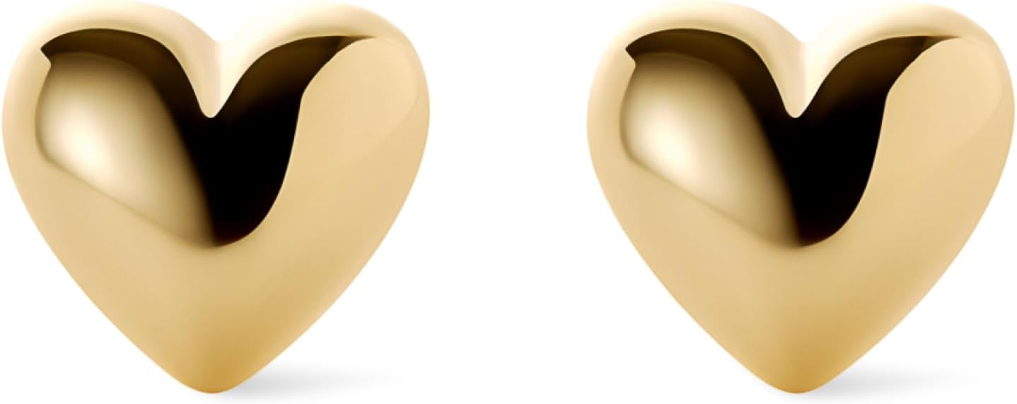 Ana Luisa Puffed Heart Earrings - Heart Charm Huggie Hoops and Earring Stud Styles - Dainty 14K Gold Plated, Silver Rhodium Plated & Mixed Metal Silver & Gold Earrings - Hypoallergenic Water-Resistant