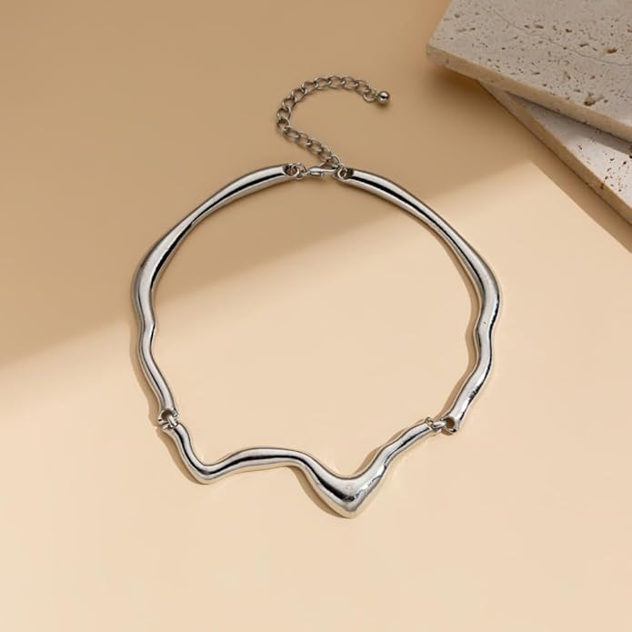 Punk Dripping Water-drop Choker Necklace for Women,Thick Drippy Chain Liquid Metal Collar Necklace Rocker Hip-hop Necklace Cool Metallic Unique Funky Statament Grunge Jewelry
