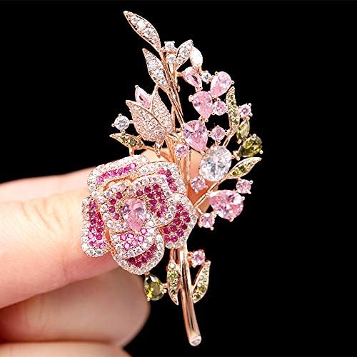 Fashion Flower Brooches for Women Rhinestone Flower Brooches Pins 18k Gold Plated Lapel Pins Jewelry for Girlfriend Wife