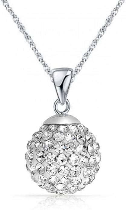 Crystalline Azuria Crystals Solid Silver S925 Disco Ball White Pendant Necklace for Women 18 inches for Women