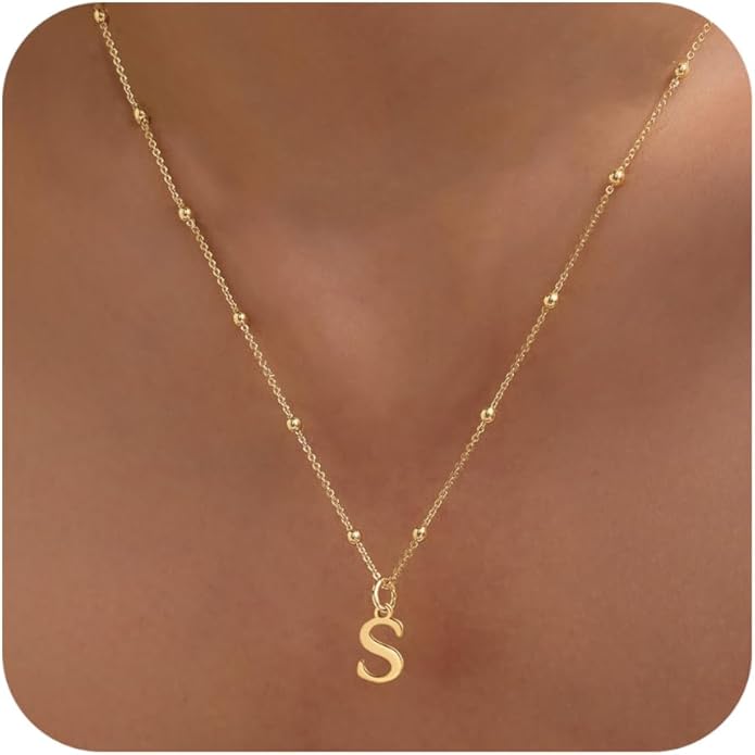 Initial Necklaces for Women Dainty Gold Letter Pendant Necklace 14k Gold Plated A-Z Name Necklaces Cute Charm Choker Necklace Fashion Accessories Non Tarnish Trendy Jewelry Gift