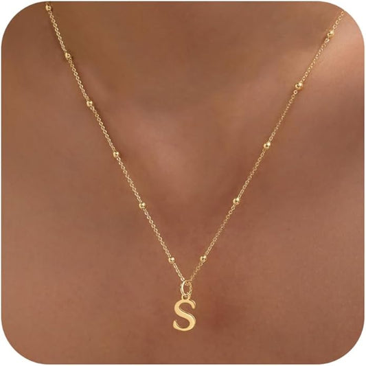 Initial Necklaces for Women Dainty Gold Letter Pendant Necklace 14k Gold Plated A-Z Name Necklaces Cute Charm Choker Necklace Fashion Accessories Non Tarnish Trendy Jewelry Gift