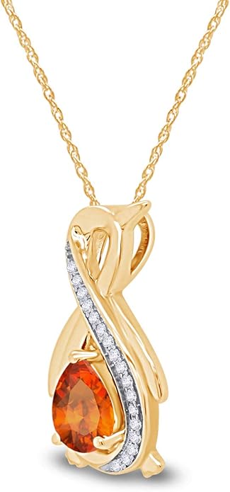 Infinity Penguin Pendant Necklace for Women, 14K Gold Over Sterling Silver with Pear & Round Cut Simulated Birthstone & White Diamond Accents, Dainty Animal Jewelry Gift with 18" Chain