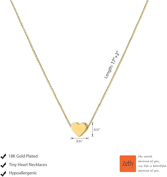 Zeffy Dainty Gold Heart Necklace for Women Trendy 14K Gold/Silver Plate Cute Heart Pendant Choker Necklaces Gold Love Heart Chain Necklace for Women Dainty Gold Jewelry Gifts for Women