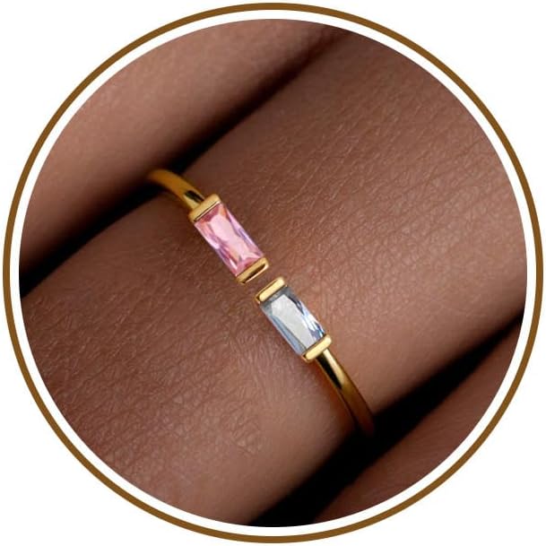 JSJOY Birthstone Rings for Women Dainty Emerald Blue Ring Birthday Gifts for Mom Her Gemstones CZ Ring for Teens Gold Rings That Don't Tarnish Adjustable Ring Jewelry Gifts