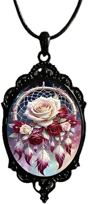 Gothic Rose Glass Necklace for Women Vintage Satan Demon Pendant Halloween Roses Necklaces Dark Punk Style Necklace Victoria Emboss Necklaces Mystic Witch Jewelry Gift Accessories