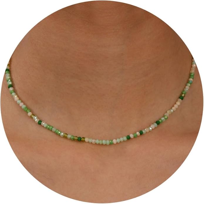 JSJOY Tiny Crystal Beaded Choker Necklaces for Women Colorful Beaded Necklace Dainty Choker Necklaces Simple Boho Jewelry Gifts for Teens Handmade Bead Necklaces Gifts