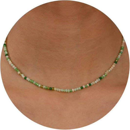 JSJOY Tiny Crystal Beaded Choker Necklaces for Women Colorful Beaded Necklace Dainty Choker Necklaces Simple Boho Jewelry Gifts for Teens Handmade Bead Necklaces Gifts