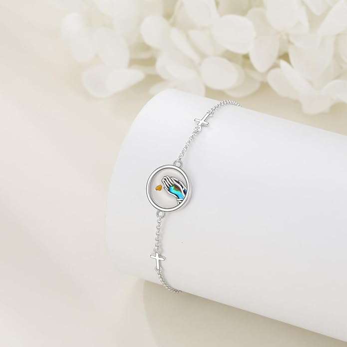 AOBOCO Mustard Seed Bracelet S925 Sterling Silver Mountain Cross Bracelets Christmas Christian Faith Jewelry Mothers Day Birthday Gifts for Mom