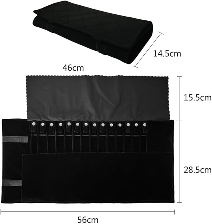 SCIKHEFT Portable Jewelry Roll Untangled Secure Necklace Travel Storage Bag Displays Holder 16 Chain (Black Diamond)