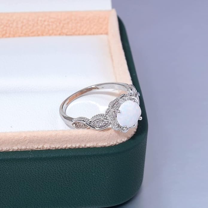 CiNily 18K Gold Plated Opal Ring-White Fire Opal & Amethyst & Cubic Zirconia Women Jewelry Gemstone Engagement Anniversary Ring Size 5-13