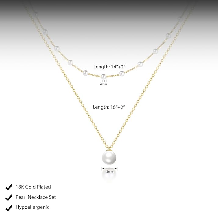 Gold Jewelry Set for Women - Dainty 14K Gold/Silver Plated Pearl Choker Necklace, Drop Earrings & Bracelets - Wedding Trendy Pearl Jewelry Gift