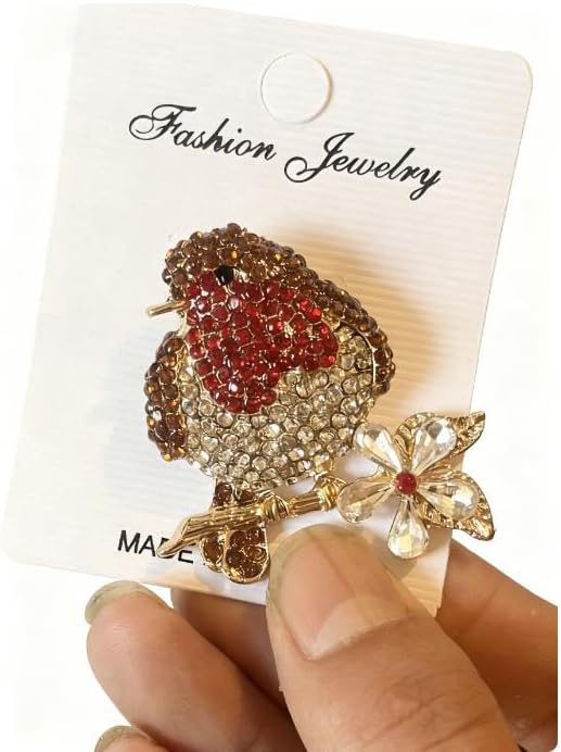 Rhinestone Red Breasted Robin Bird Brooch Pin Vintage Inspired Pin