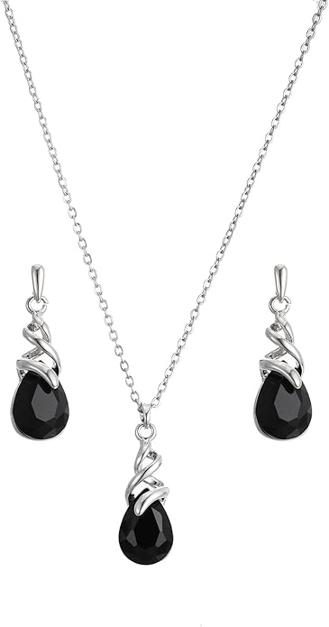 RUOFFETA Teardrop Crystal Jewelry Set, Birthstone Pendant Necklace Drop Dangle Earrings for Women