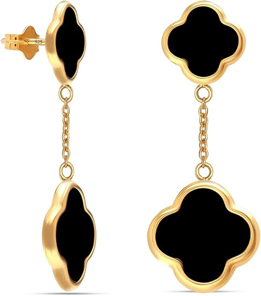 LeCalla 925 Sterling Silver Drop Earrings | Mother of Pearl Clover Earring | Mother of Pearl Stud Earring | Zirconia MOP Drop Dangle Hoop Earrings for Women