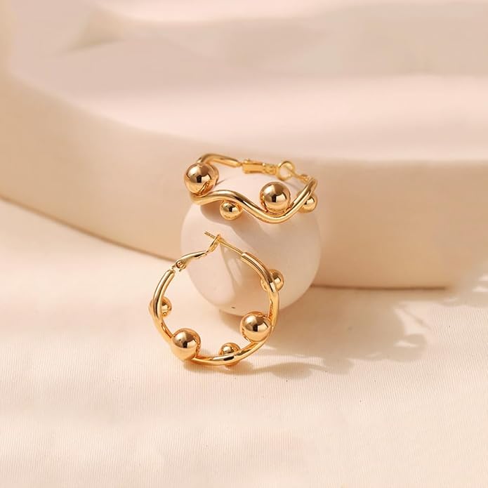 8YEARS Chunky Gold Hoop Earring for Women, 18K Gold Plated Lightweight Thick Hoops, Hypoallergenic Trendy Jewelry for Gift