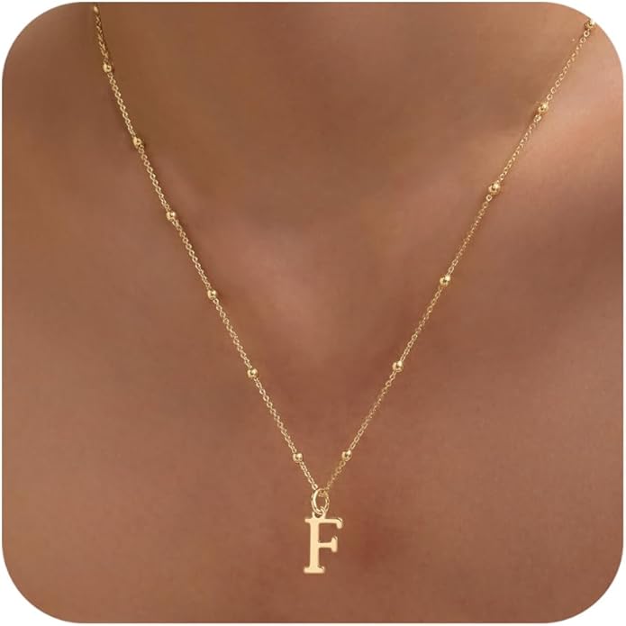 Initial Necklaces for Women Dainty Gold Letter Pendant Necklace 14k Gold Plated A-Z Name Necklaces Cute Charm Choker Necklace Fashion Accessories Non Tarnish Trendy Jewelry Gift