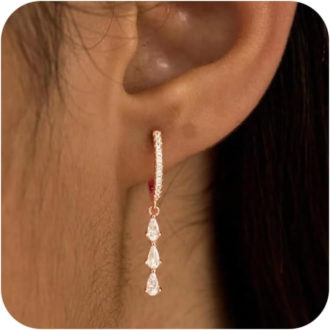 14K Gold Plated Butterfly Dangle Earrings for Women - Dainty, Trendy, Hypoallergenic CZ Drop Earrings - Simple Long Dangling Jewelry