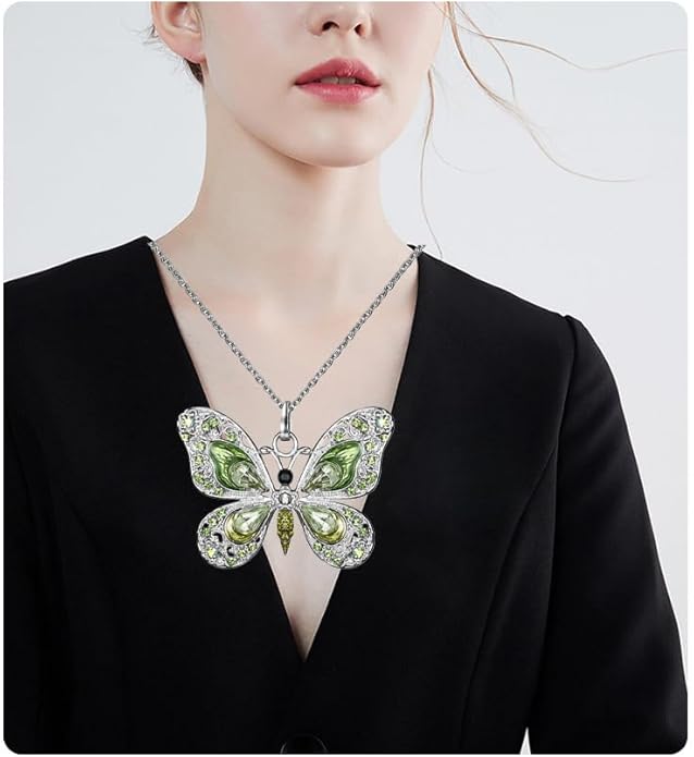 Vintage Multicolor Butterfly Necklace Bohemian Multicolor Enamel Butterfly Necklace Rhinestone Butterfly Pendant Necklace Chain Enamel Ethnic Costume Jewelry for Women