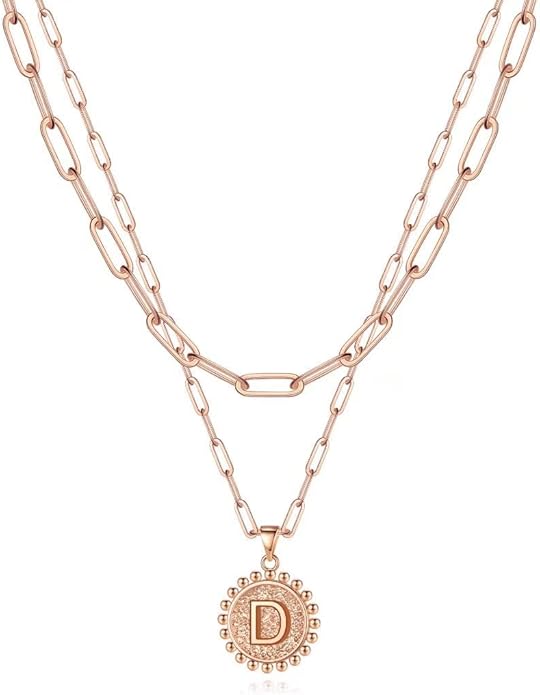 Ursteel Layered Initial Necklaces for Women, 14K-Gold-Plated Dainty Layering Paperclip Chain Necklaces for Women Jewelry