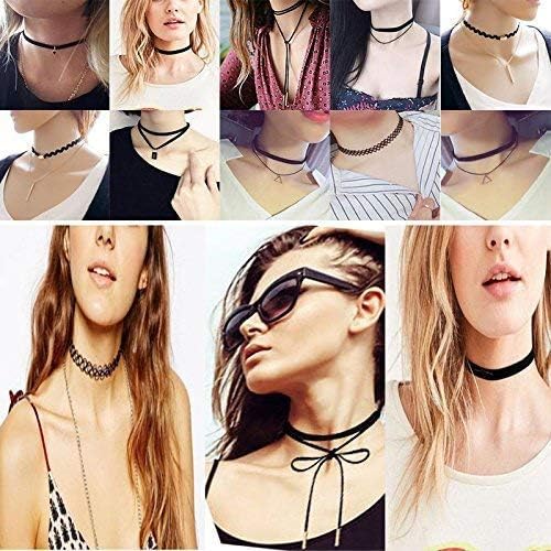 YOKER 22 Pcs Necklaces Black Velvet Choker Set for Womens Velvet Choker Set Classic Gothic Tattoo Lace Chokers Adjustable for Party Cosplay Christmas Birthday