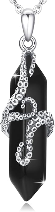 OHAYOO Octopus Tentacles Necklace 925 Sterling Silver Octopus Pendent Necklace Wrapped Obsidian Octopus Jewelry Gifts for Women