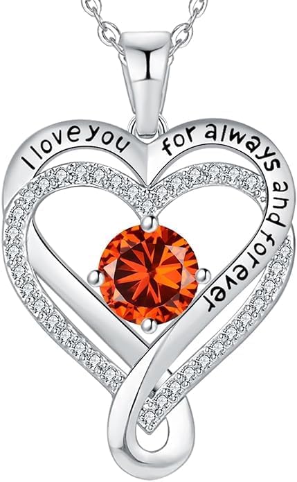Birthstone Infinity Heart Necklace for Women Wife Girlfriend Mom Daughter Gifts S925 Silver Jewelry For Anniversary Rose Gold Gifts For Birthday Christmas Mothers Valentines Day