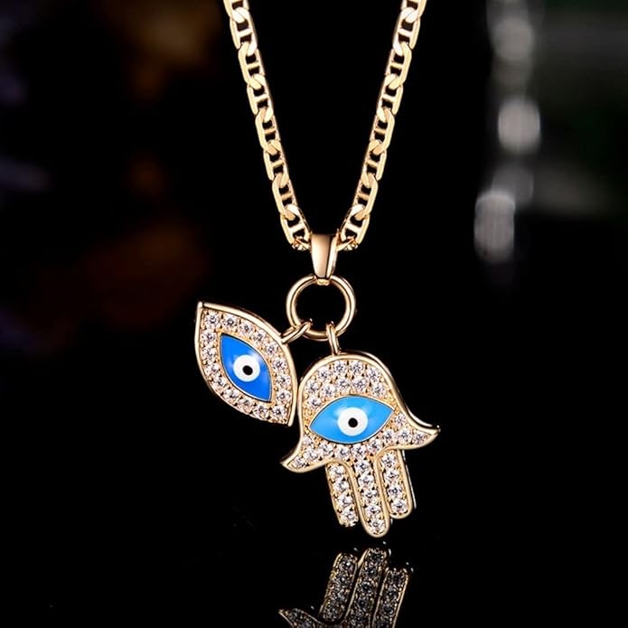 Barzel 18K Gold Plated Crystal Evil Eye Hamsa Pendant Necklace for Women