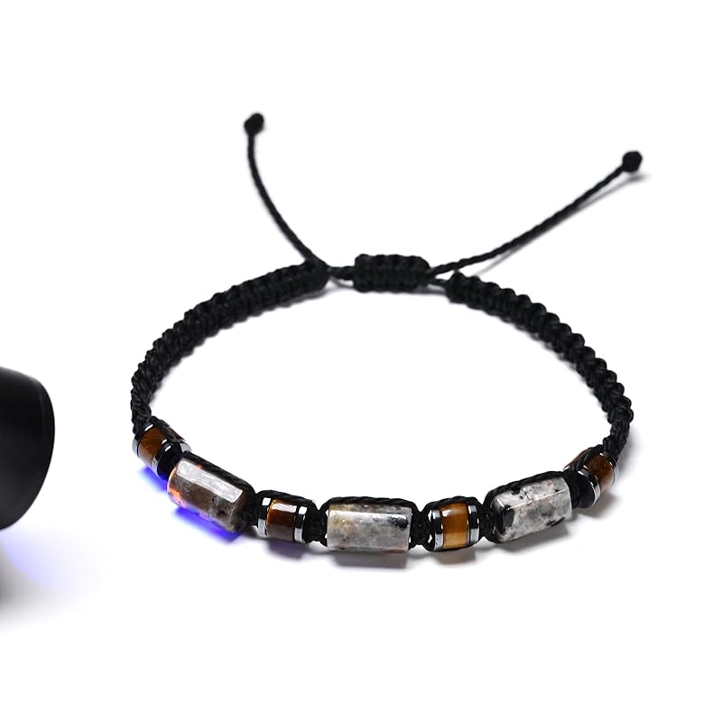 Natural Yooperlite and Tiger Eye Stone Beaded Wrap Bracelet for Men, Black
