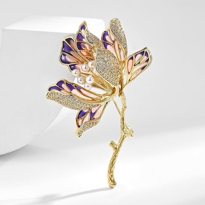 Flower Brooch Pin - Rhinestone Flower Pin 18k Gold Plated - Thanksgiving Day, Birthday, Wedding Gifts for Mom, Wife