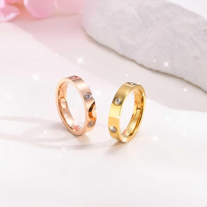 MPRAINBOW Gold Rings for Women, 18K Gold Plated Stainless Steel Cubic Zirconia Friendship Band Wedding Party Trendy Jewelry Gift Non-Tarnish,Christmas Birthday Gifts for Her Girlfriend