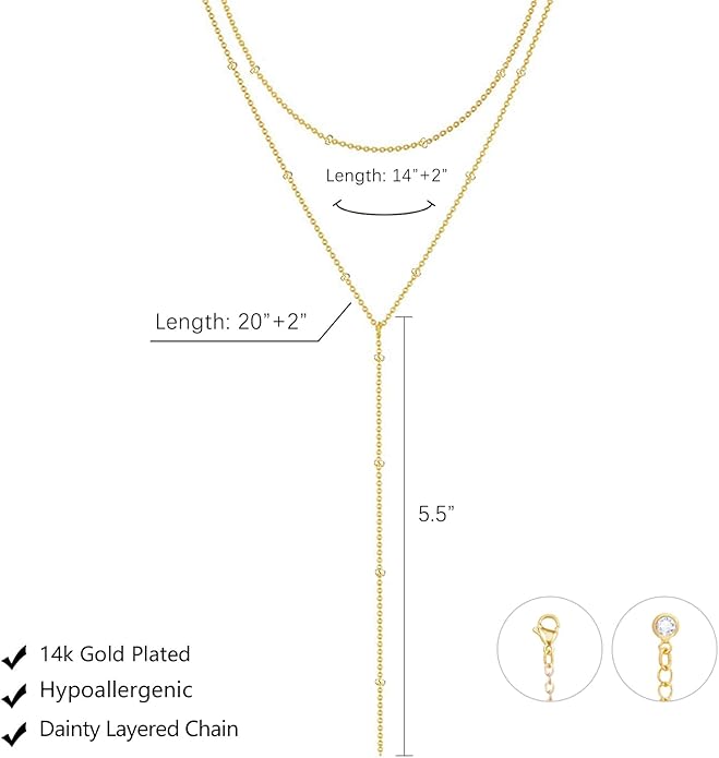 Gold Necklace for Women Trendy Lariat Y Necklace Dainty 14k Gold Plated/Silver Long Necklaces for Women Layered Beaded Drop Necklaces Simple Y-Shaped Chain Jewelry Gifts